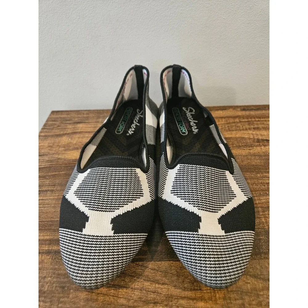 Skechers Cleo Bewitched Black White Knit Air-Cooled Memory Foam‎ Flats Size 8
